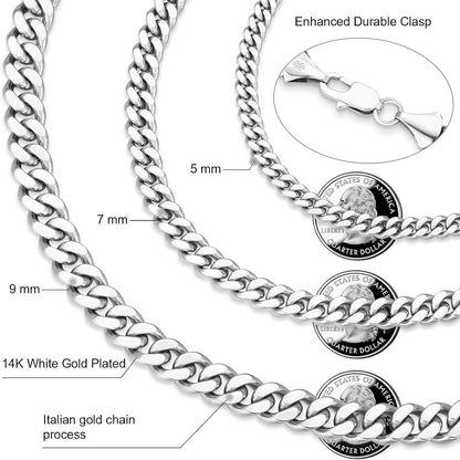 Herren Edelstahl Panzerkette 7mm Diamantschliff Cuban Chain Goldkette Silberkette 50.8cm