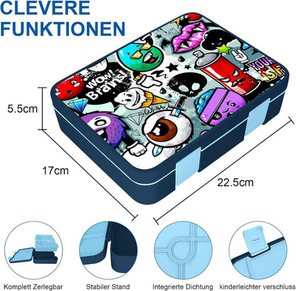 Brotdose 1300ml, Auslaufsicher Bento-Box 5 Fächer Jausenbox