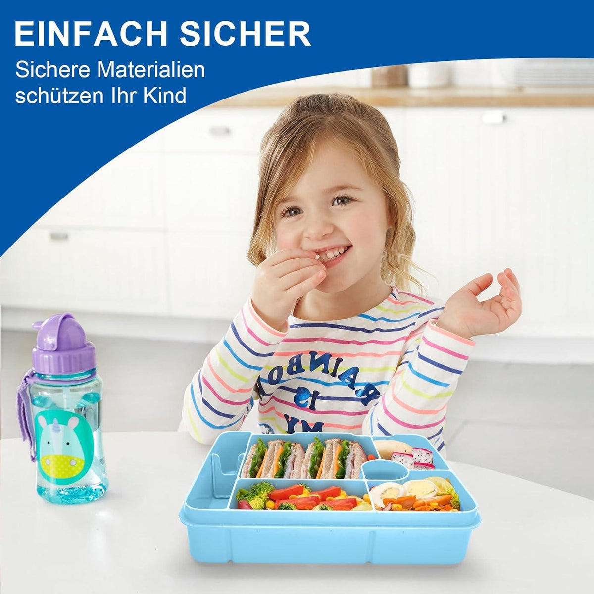 Brotdose mit Fächern 1300ml Auslaufsicher Bento-Box Kinder-Lunchbox