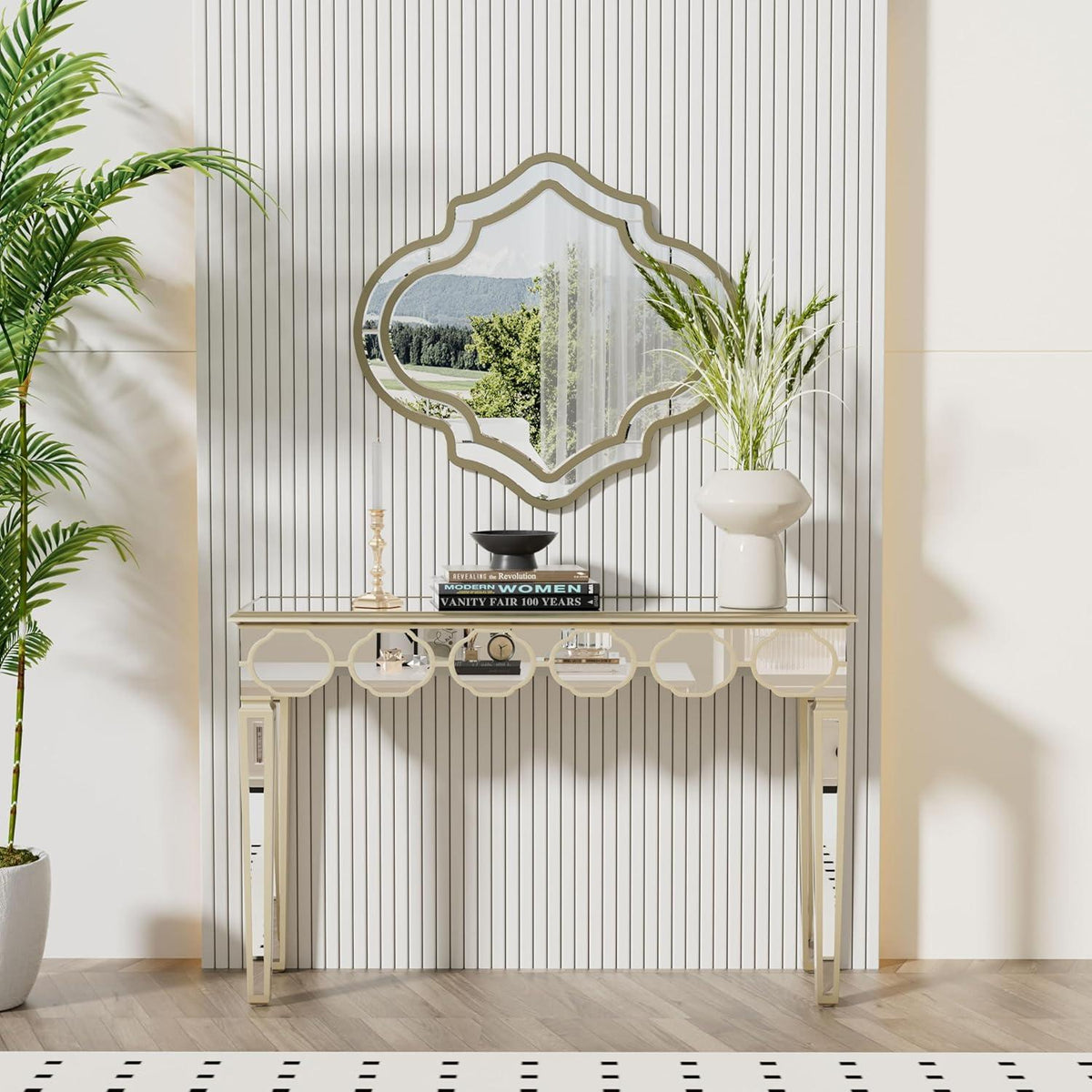 Konsolentisch Gold 120 cm Spiegelglas Luxus Design Wohnzimmer