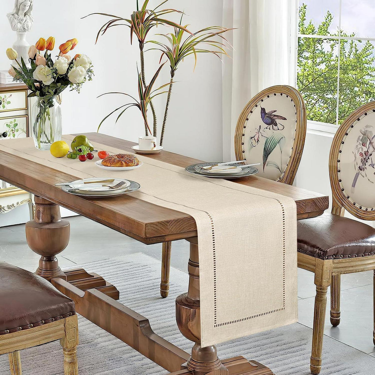 Tischläufer Leinenoptik mit Quasten, beige 30x180cm