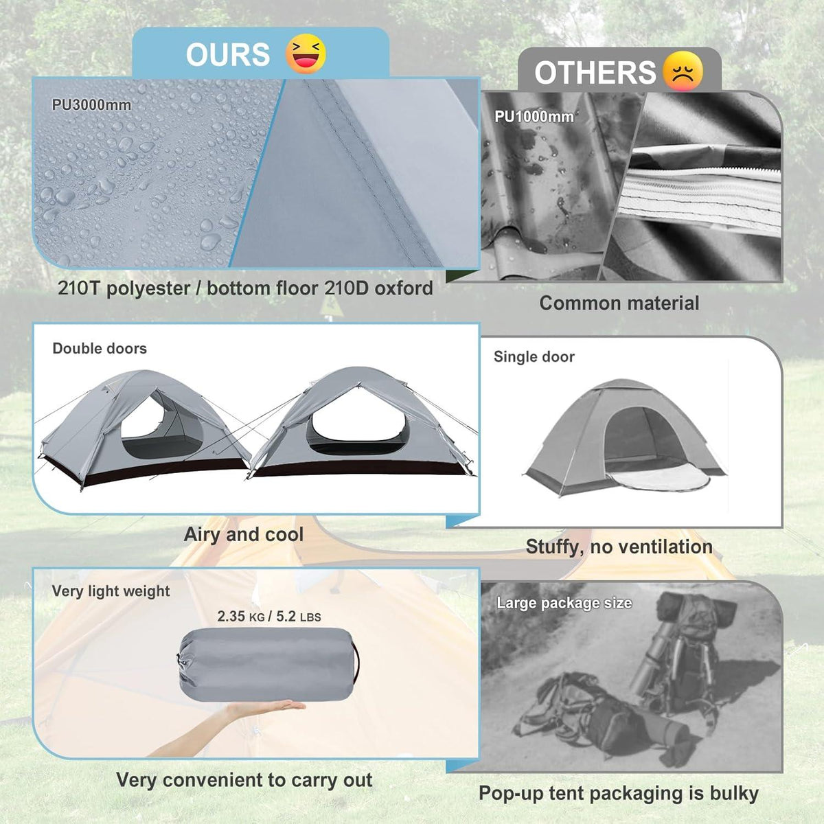 Ultraleichtes Camping Zelt 2-3 Personen Wasserdicht