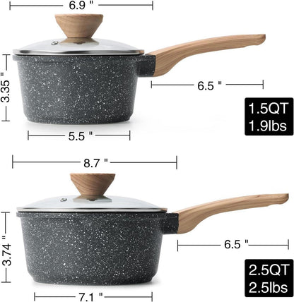Kasserollenset 1,5L & 2,5L Granit-Beschichtung & Ausgießer - Antihaft