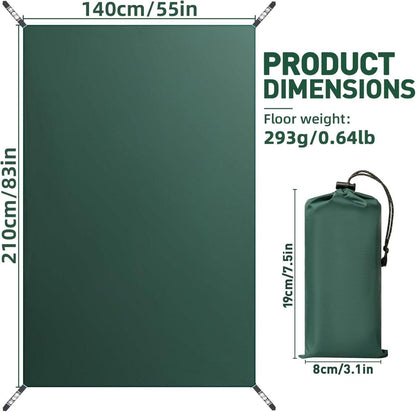 Zeltplane wasserdicht Ultraleicht Camping Tarp 140x210cm Dunkelgrün