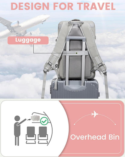 LOVEVOOK Business Laptop Rucksack 17 Zoll Handgepäck Flugzeug Grau-Rosa