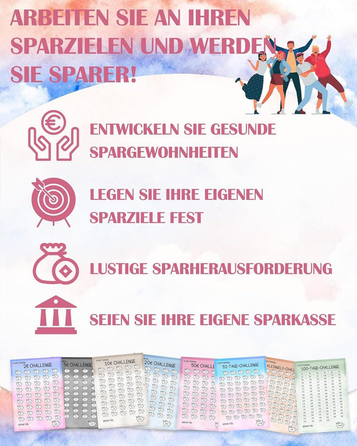 Sugeru Budget Planner Deutsch-A6 Spar Challenge Zubehör 24pcs 52/100 Tage 8