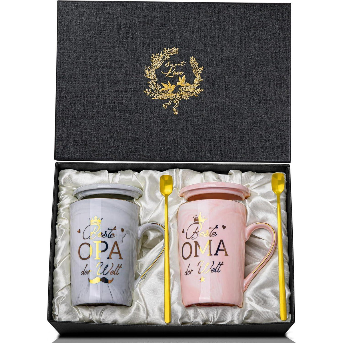 Geschenkset Oma & Opa – Tassen "Beste Oma Opa" mit Löffel & Karte