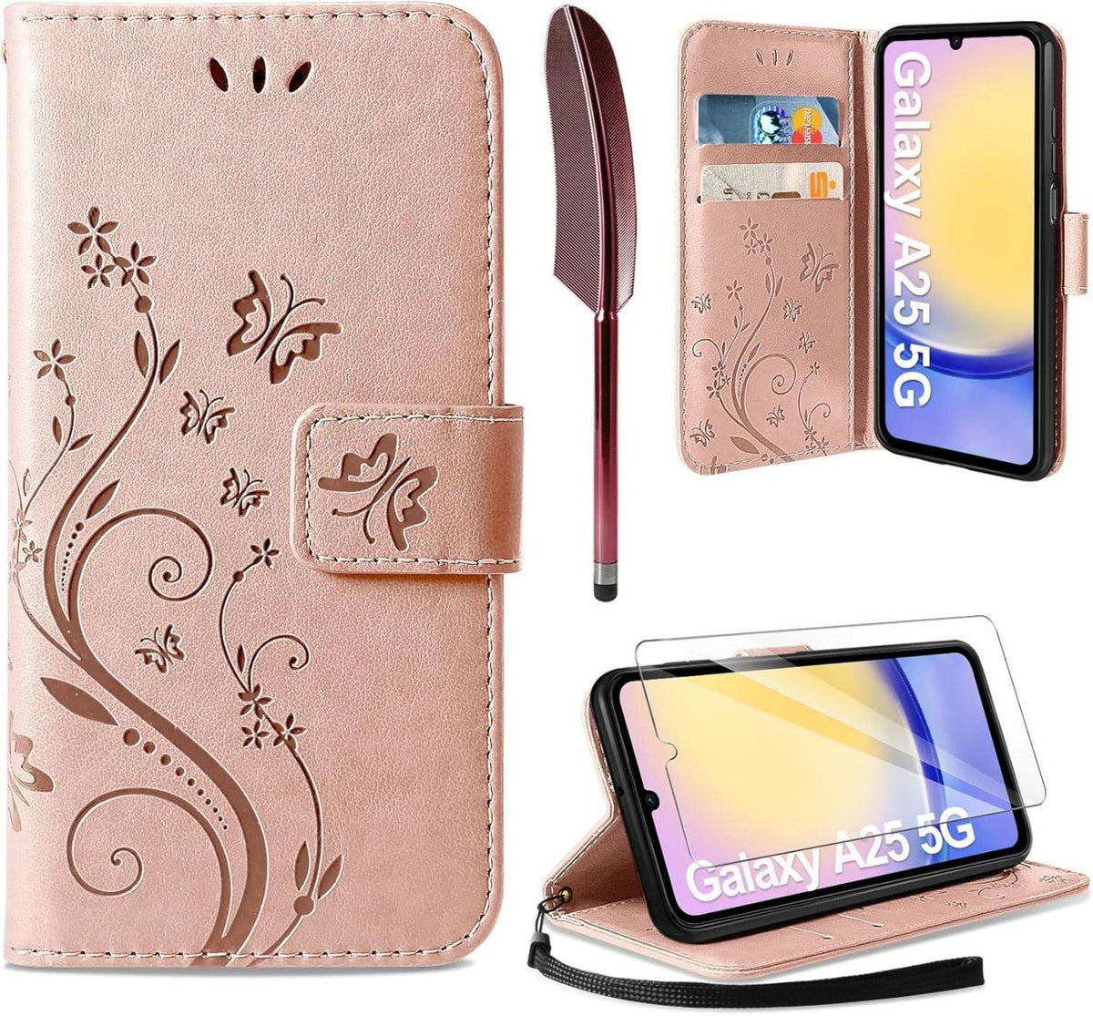 Flipcase Kompatibel mit Samsung Galaxy A25 5G Leder Roségold