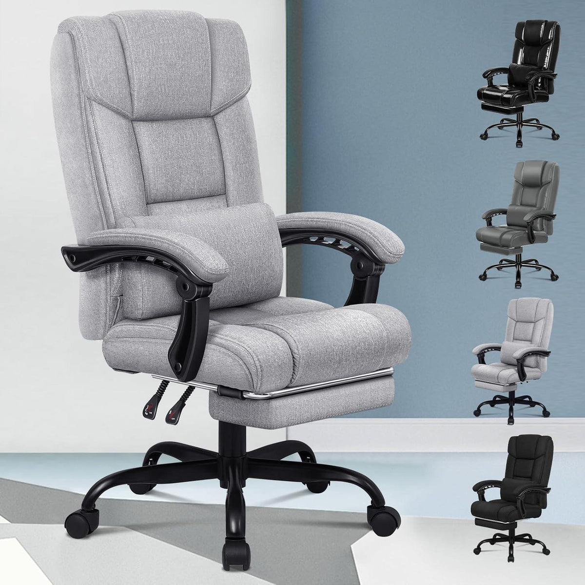 Ergonomischer Bürostuhl mit Fußstütze und hoher Rückenlehne