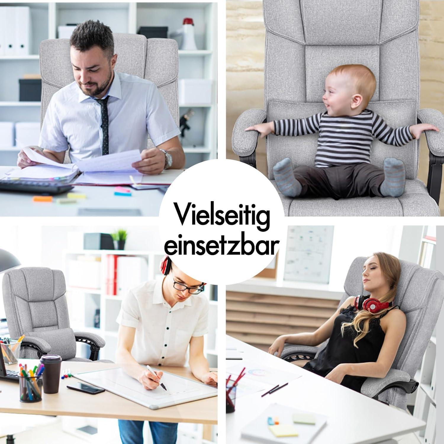 Ergonomischer Bürostuhl mit Fußstütze, hoher Rückenlehne, 150°-Neigung, Grau