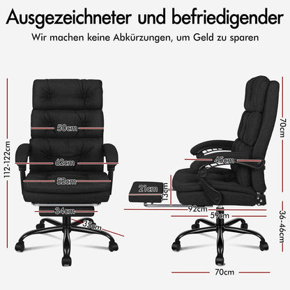 Ergonomischer Bürostuhl mit Fußstütze, Schwarz, 150° liegbar