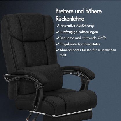 Ergonomischer Bürostuhl mit Fußstütze und hoher Rückenlehne - Schwarz