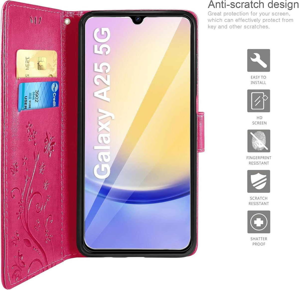 AROYI Lederhülle Samsung Galaxy A25 5G Schutzhülle Rosenrot