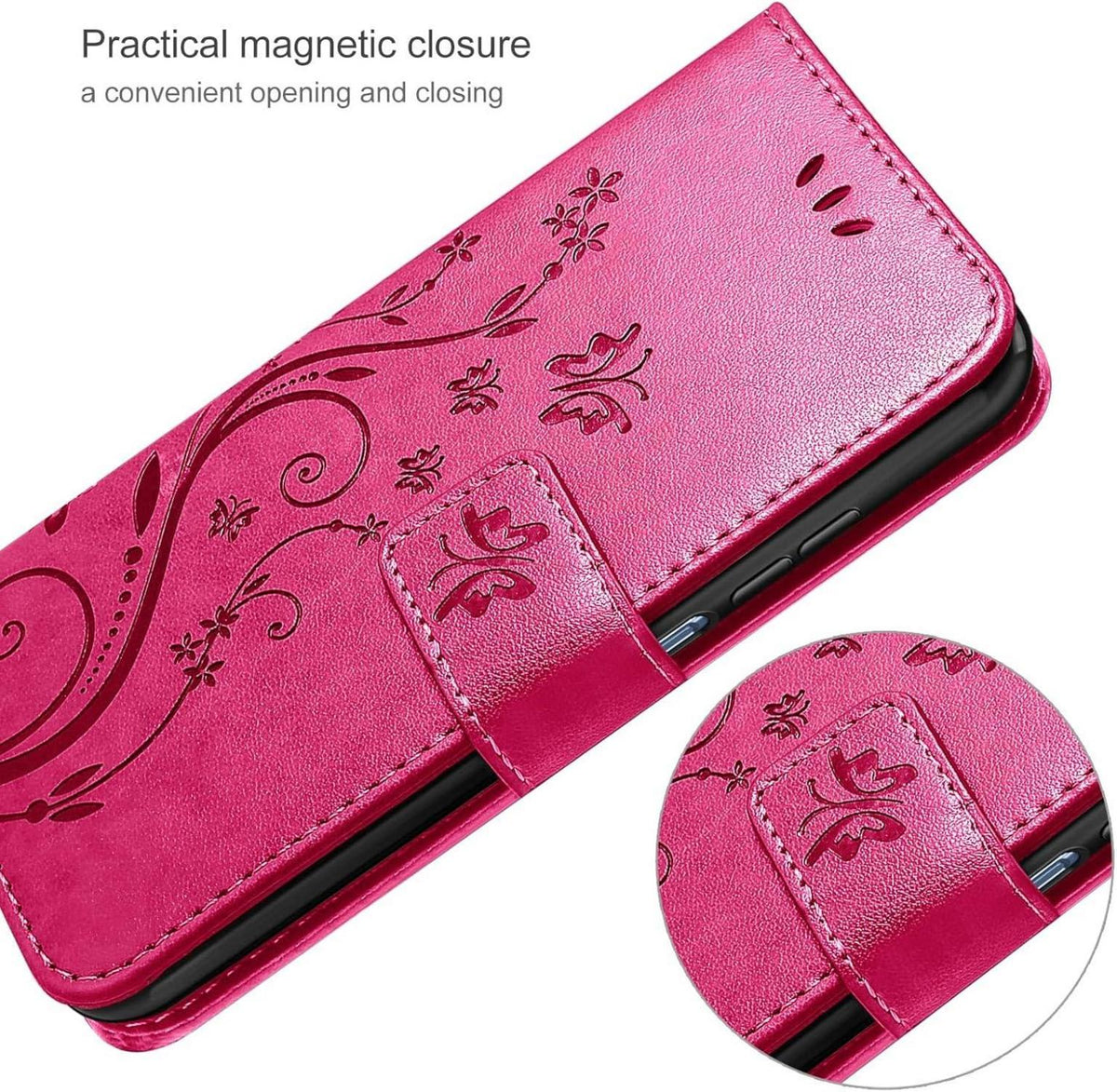 Samsung Galaxy A25 5G Leder Flip Wallet Hülle mit Schutzfolie, Rosenrot