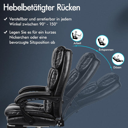 Alfordson Bürostuhl Ergonomischer Computerstuhl mit Fußstütze 150° Liege Schwarz