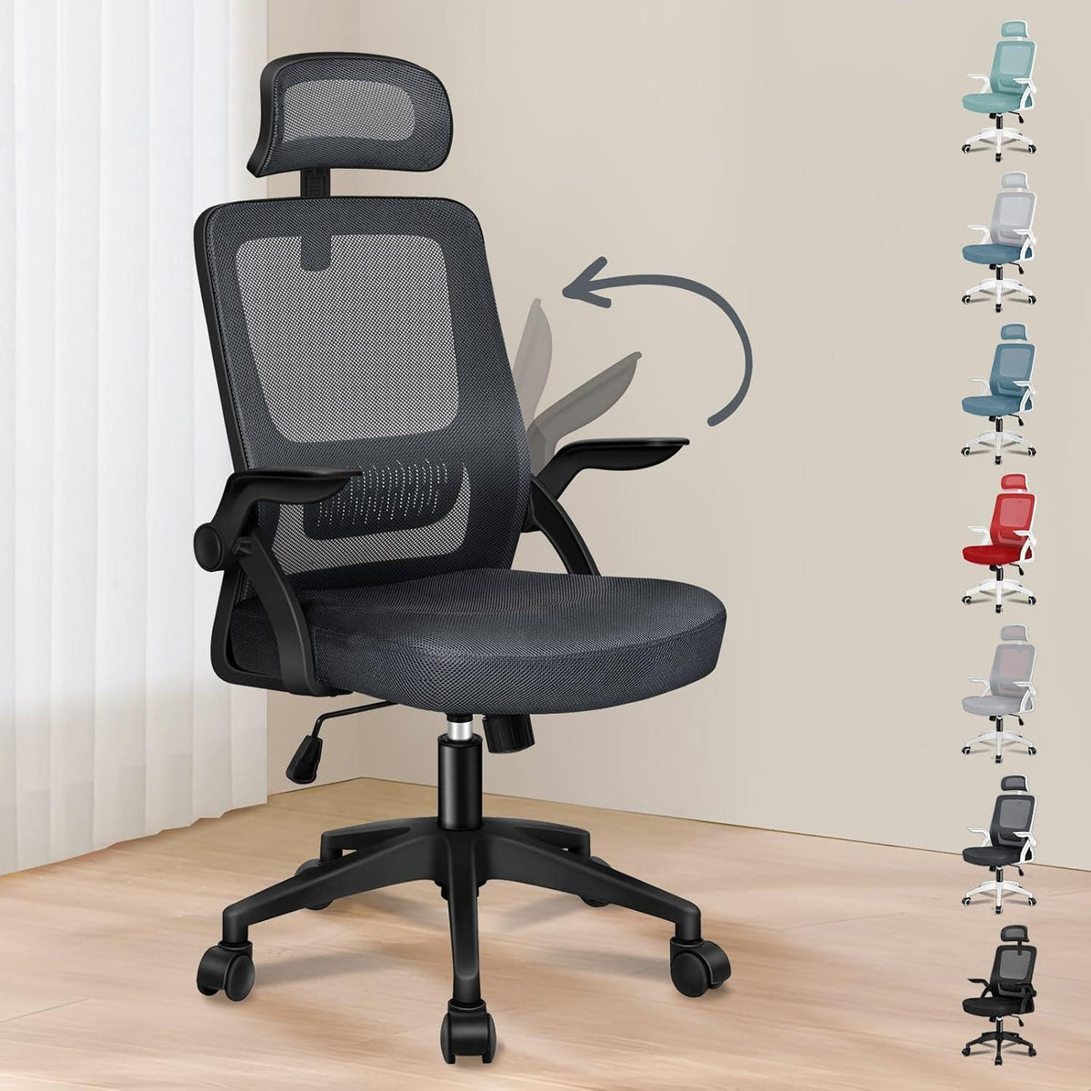 Bequemer Büro-Schreibtischstuhl mit Lordosenstütze und Kopfstütze