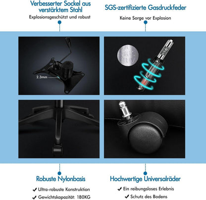 ALFORDSON Bürostuhl Ergonomisch Lordosenstütze Kopfstütze Dunkelgrau