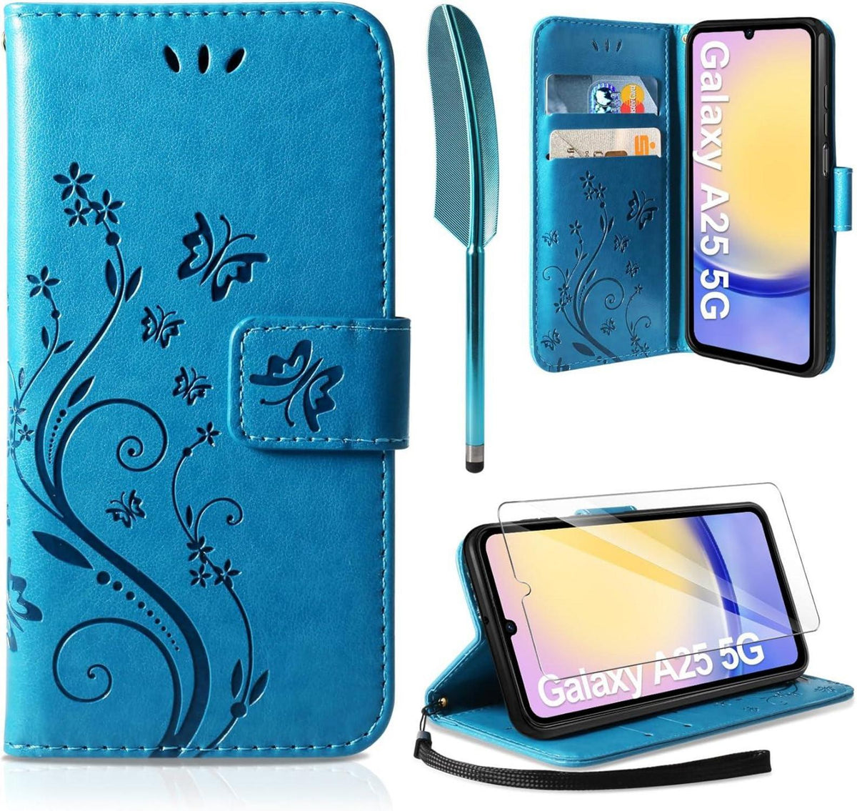 Samsung Galaxy A25 5G Leder Flip Wallet Hülle mit Schutzfolie Blau