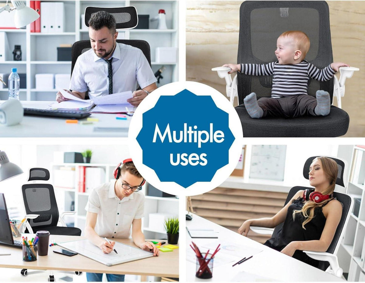 ALFORDSON Ergonomischer Bürostuhl mit Lordosenstütze und Kopfstütze, Weiß/Schwarz