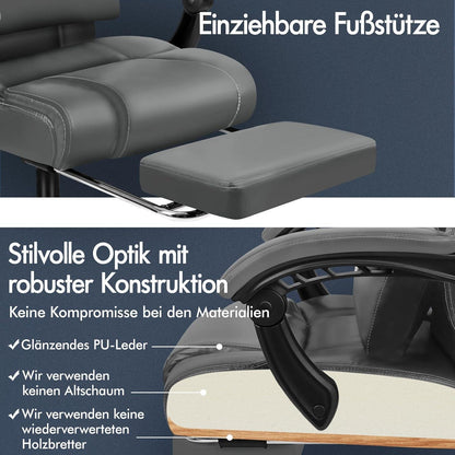 Ergonomischer Bürostuhl mit Fußstütze und hoher Rückenlehne