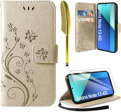 AROYI Xiaomi Redmi Note 13 4G Leder Wallet Hülle Gold