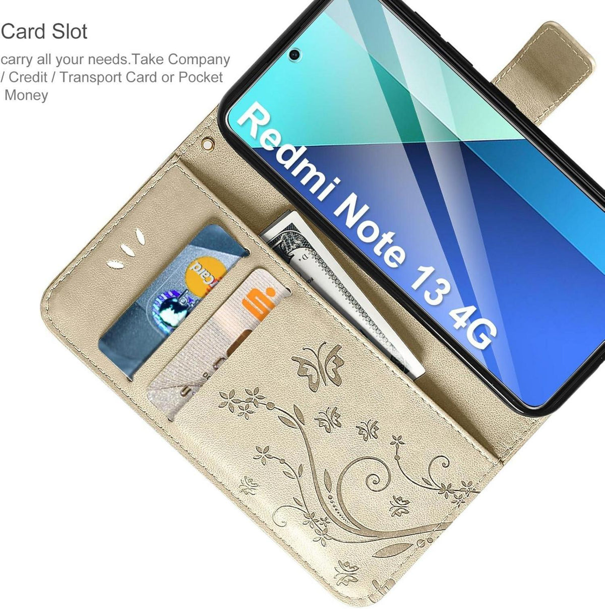 AROYI Xiaomi Redmi Note 13 4G Leder Wallet Hülle Gold