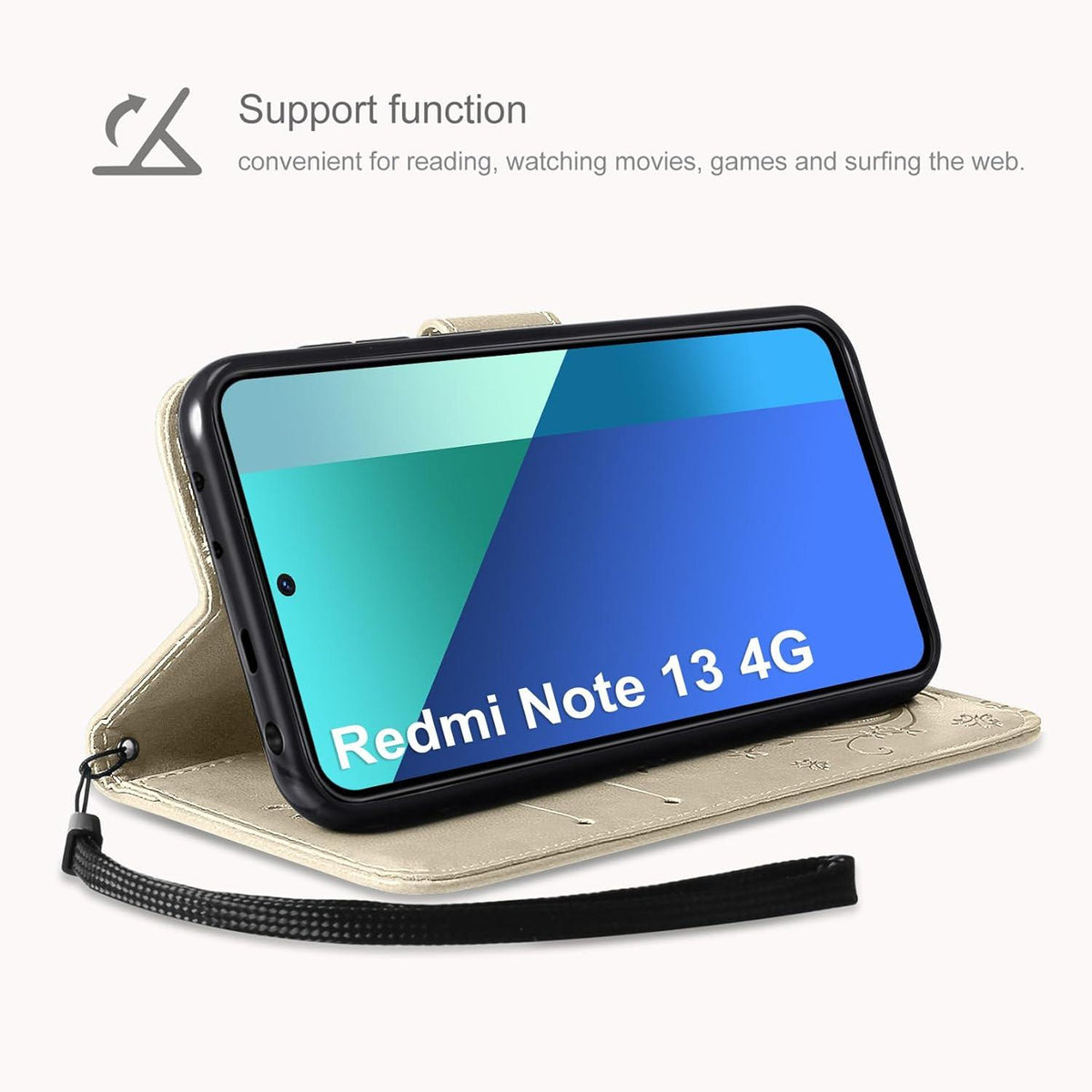 AROYI Wallet Hülle Xiaomi Redmi Note 13 4G Schutzfolie Golden