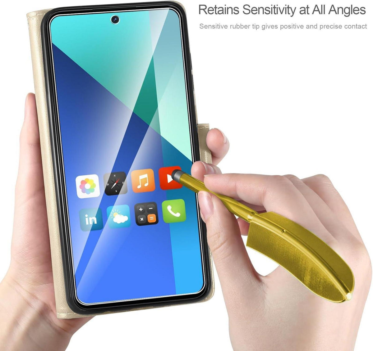 Lederhülle Xiaomi Redmi Note 13 4G Hülle Schutzfolie Wallet Golden