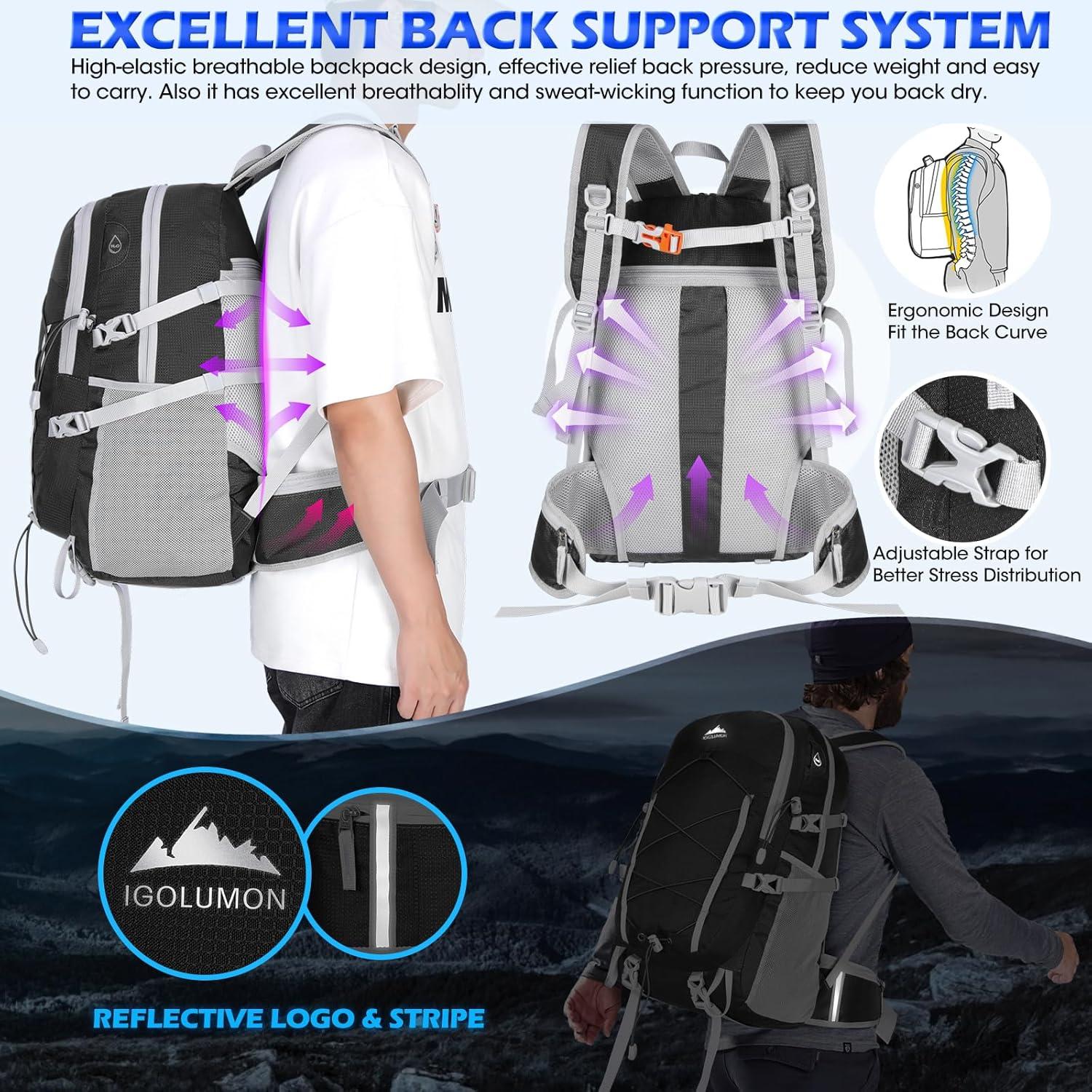 Wanderrucksack 40L Wasserdicht Leicht Groß Faltbar Schwarz