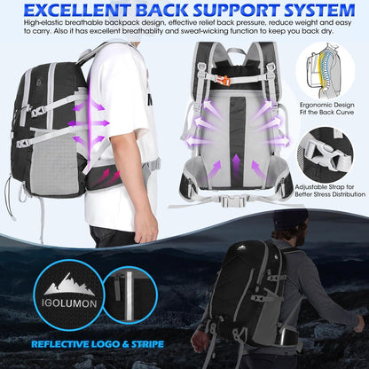 Wanderrucksack 40L Wasserdicht Leicht Groß Faltbar Schwarz