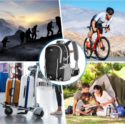 Wanderrucksack 40L Wasserfest Leicht Faltbar Trekkingrucksack Schwarz