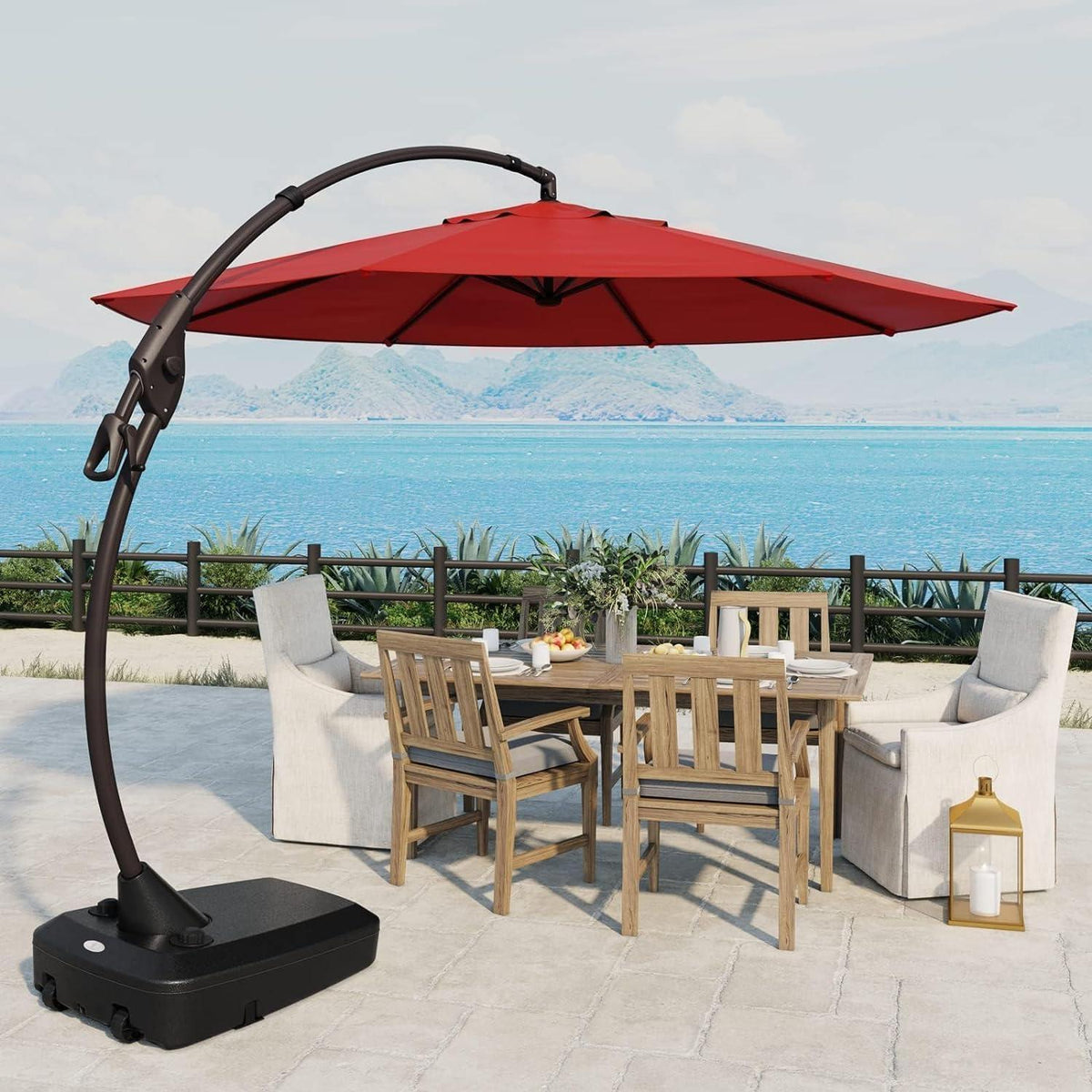 Großer Patio Sonnenschirm mit Schirmständer 350cm UV-Schutz