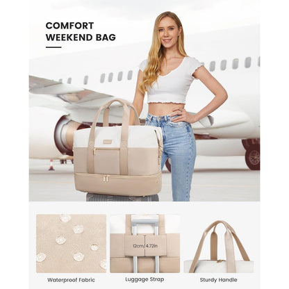 Große Reisetasche mit Schuhfach und Kulturtasche, Beige Khaki
