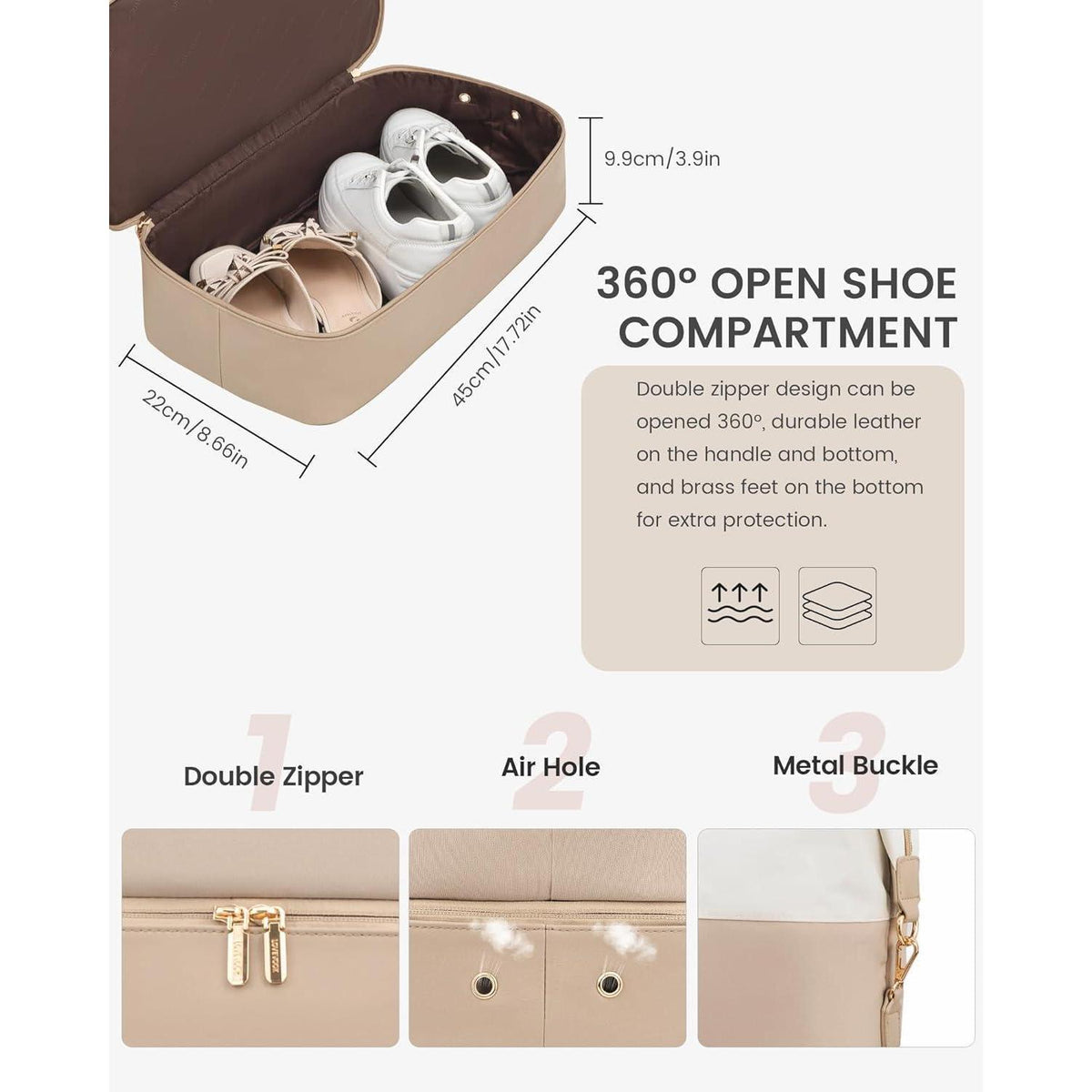Große Reisetasche mit Schuhfach und Kulturtasche, Beige Khaki