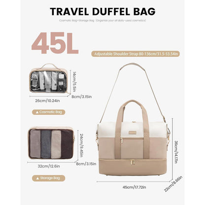 Große Reisetasche mit Schuhfach und Kulturtasche, Beige Khaki