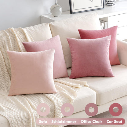 Samt Kissenbezug 4er Set Deko Couchkissen 40x40 cm Rosa Serie
