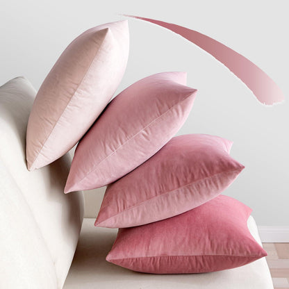 4er Set Samt Kissenbezug Dekorative Dekokissen 40x40 cm Rosa Serie