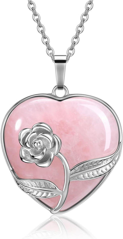 Herz Halskette Rosenquarz Anhänger Stein Silber Wrap Amulett Schmuck