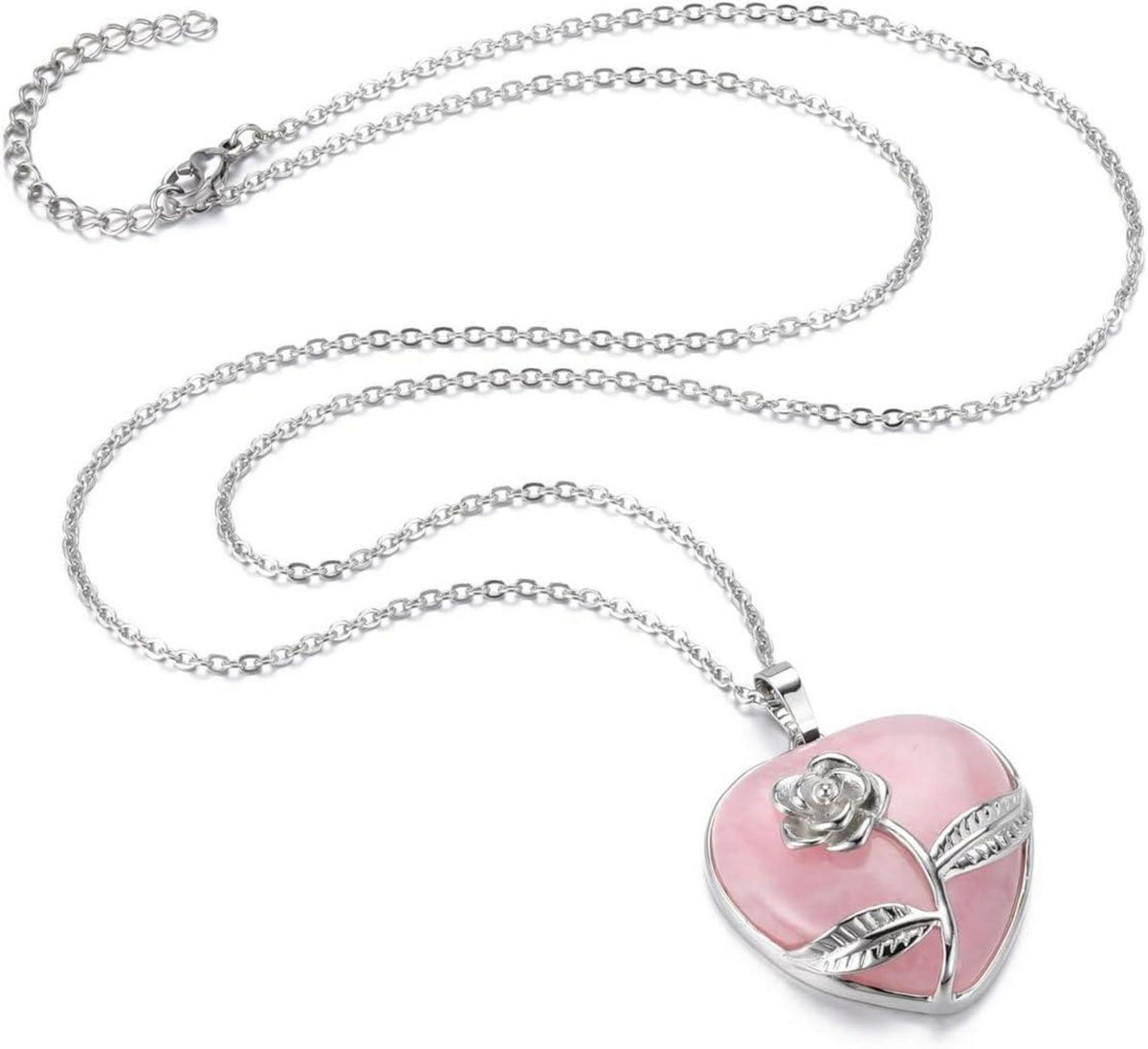 Herz Halskette Rosenquarz Edelstein Liebe Amulett 24 Zoll