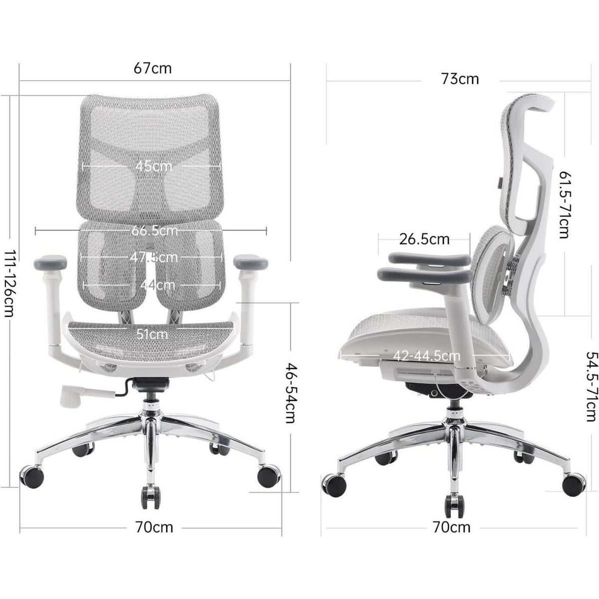 Ergonomischer Bürostuhl mit dualer Lordosenstütze und 4D-Armlehnen (Weiß)