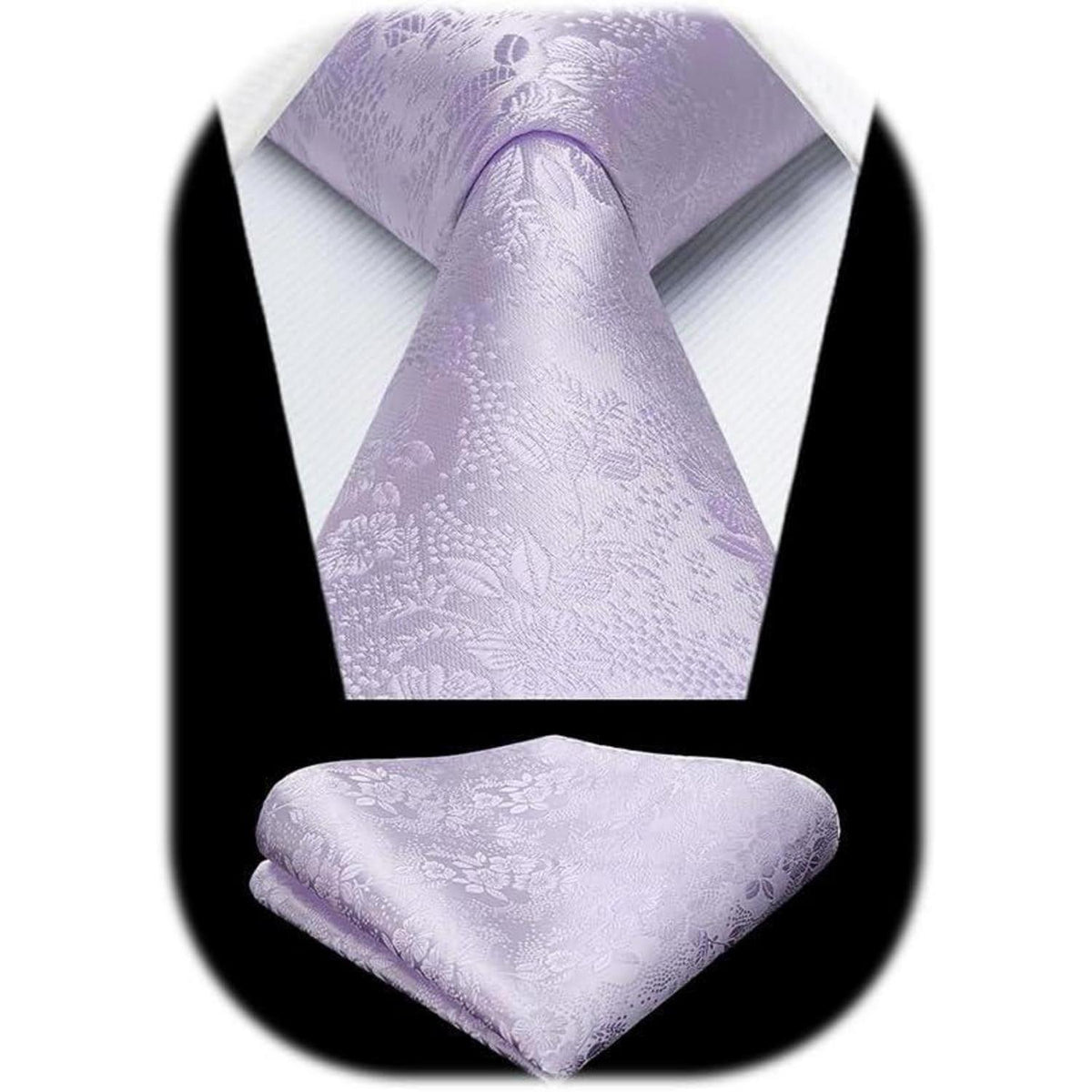 HISDERN Krawatten-Set Herren: Seide, floral, Einstecktuch, hellviolett