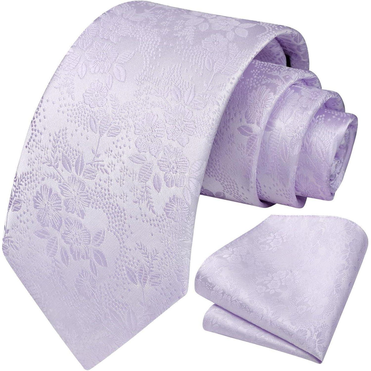 HISDERN Krawatten-Set Herren: Seide, floral, Einstecktuch, hellviolett