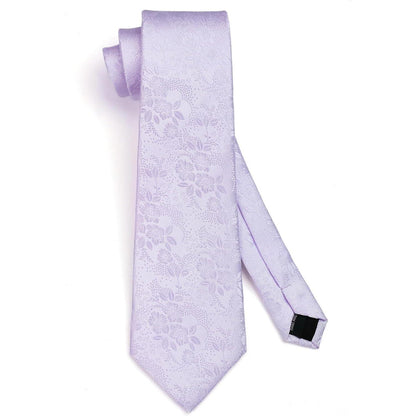 HISDERN Krawatten-Set Herren: Seide, floral, Einstecktuch, hellviolett