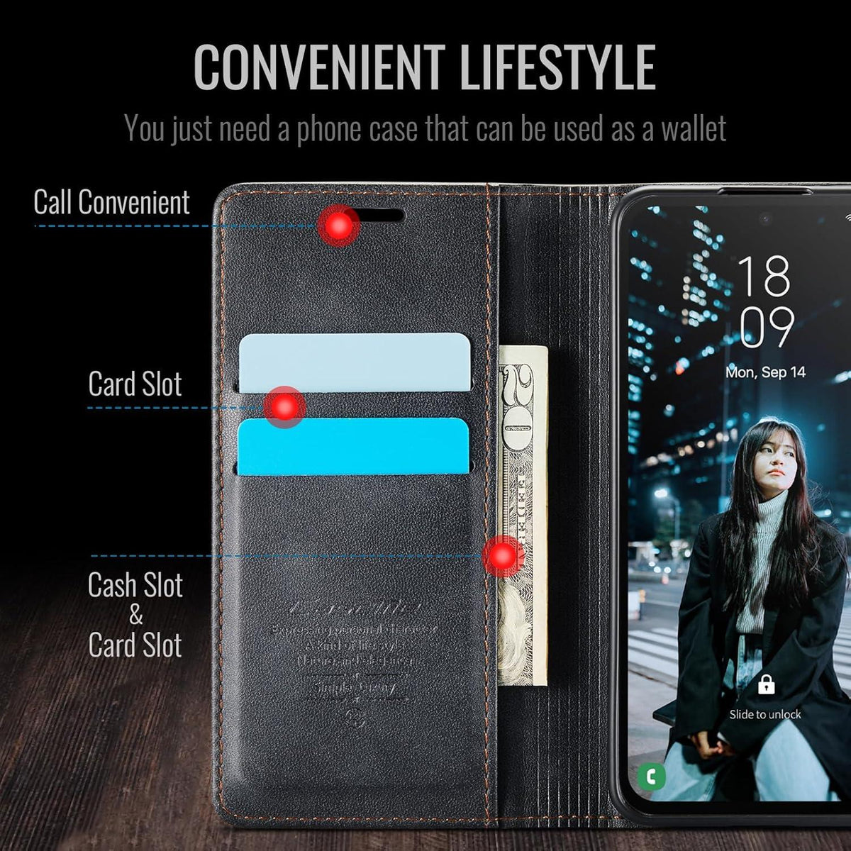 Samsung Galaxy S24 5G Handyhülle - Leder Klapphülle Schwarz