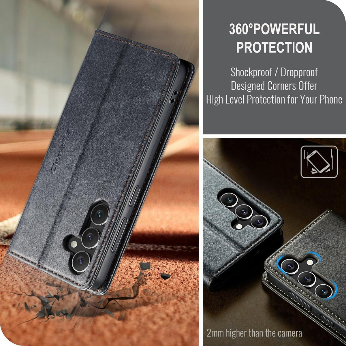 Samsung Galaxy S24 Handyhülle 5G Leder Klapphülle Schwarz