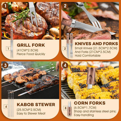 Grillbesteck Set Edelstahl 29 Stück BBQ Grill Zubehör Spatel Alukoffer