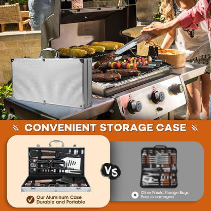 Grillbesteck Set Edelstahl 29-teilig BBQ Zubehör Männer Geschenk im