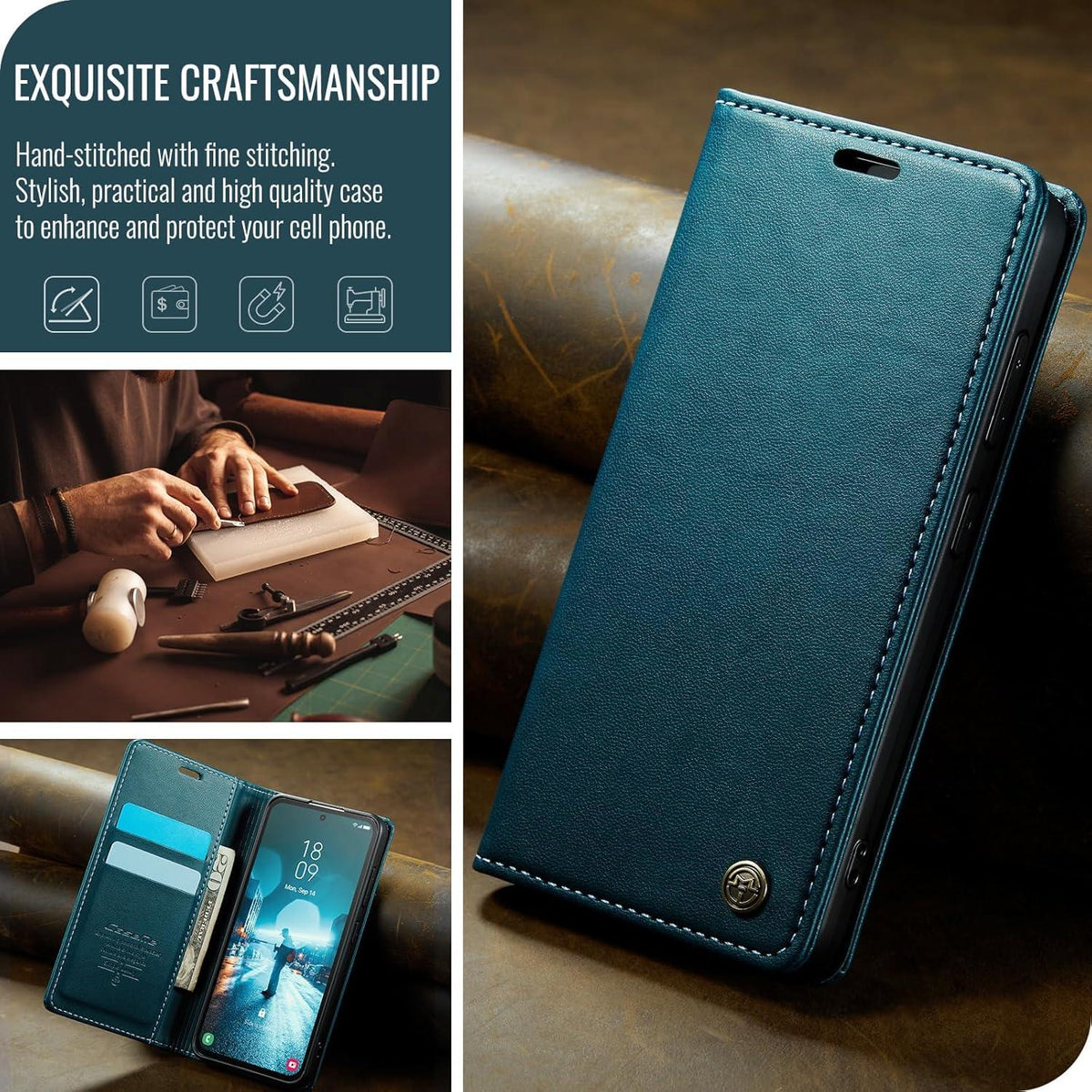Handyhülle Samsung Galaxy S24 - Leder Wallet Case Blau