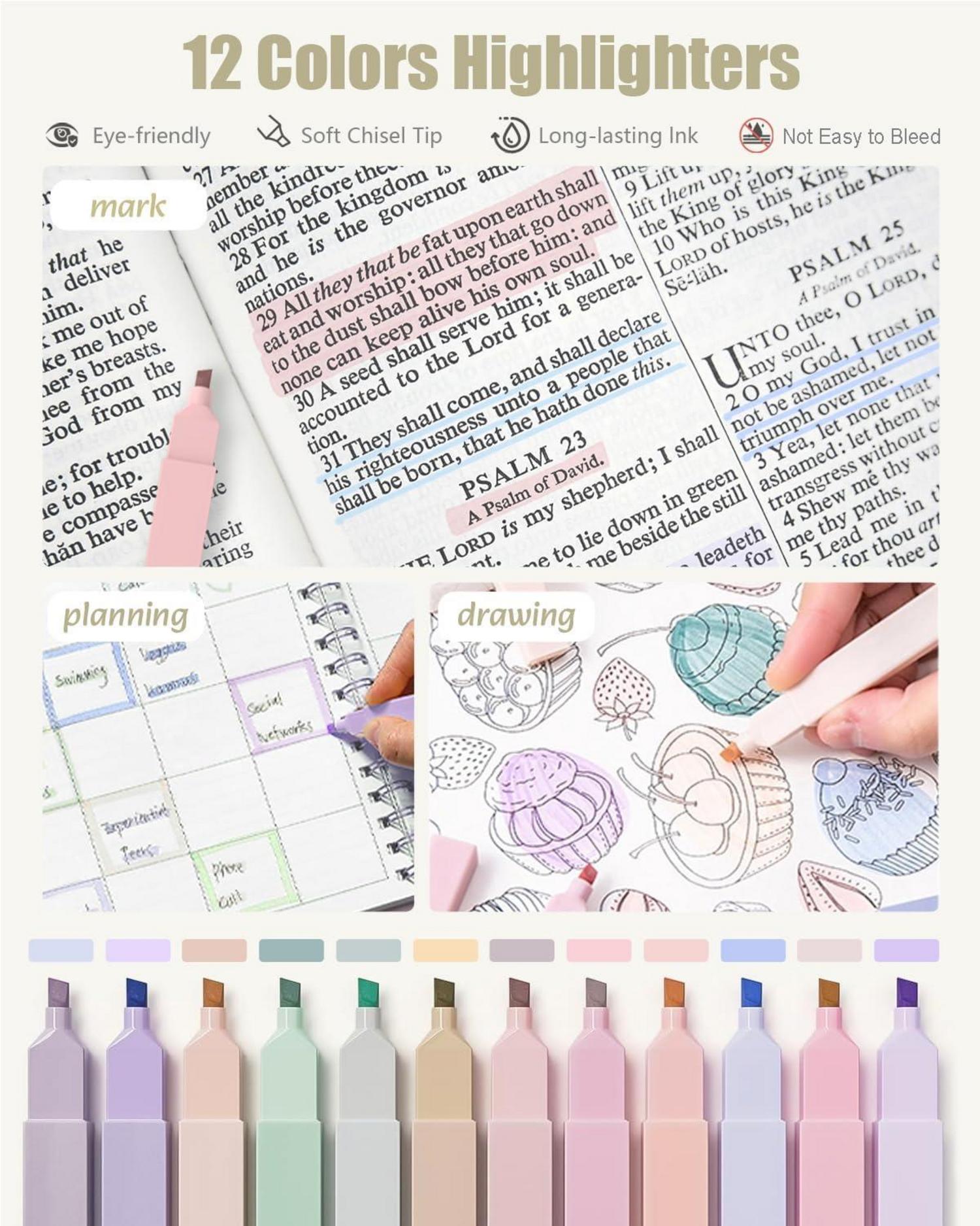 Set 39-teilig: 12 Pastell Textmarker, 5 Gelstifte, 6 Druckbleistifte, Mäppchen, Aesthetic Stifte, Coole Sachen für Mädchen