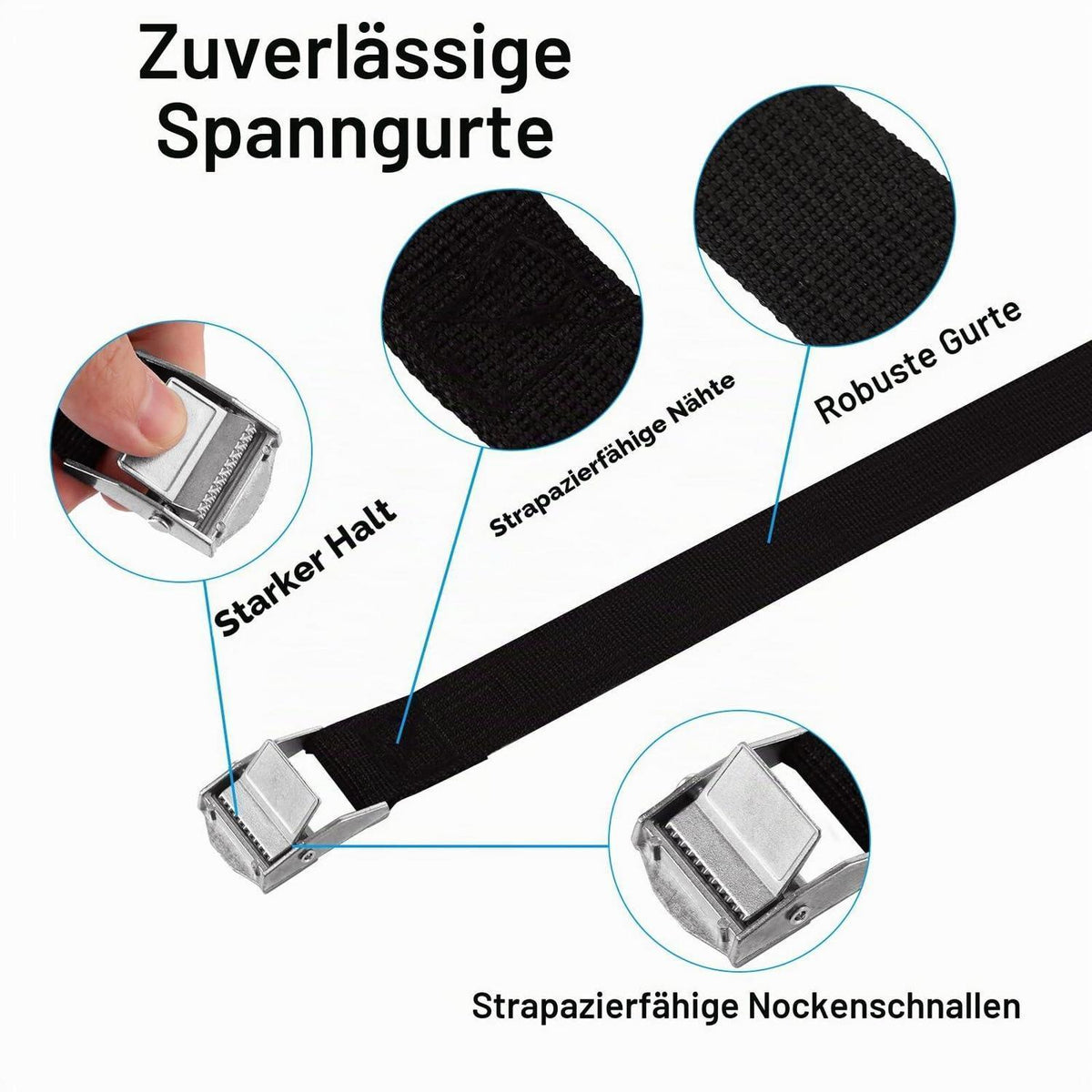 12x Spanngurte 2m mit Klemmschloss – Schwarz für Dachträger